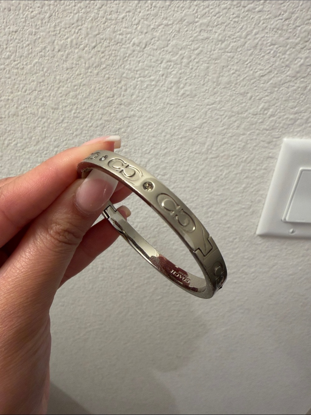 Coach Silver CC Accent Hinged Bangle